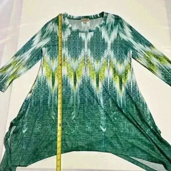 One World Womens 3/4 Sleeve Tunic Top Embellished Green Blouse Small - Picture 5 of 11